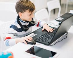Hình ảnh về students studying online on laptops and tablets